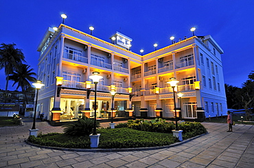 Resort hotel complex with lighting, dark evening sky, Phu Quoc, Vietnam, Asia