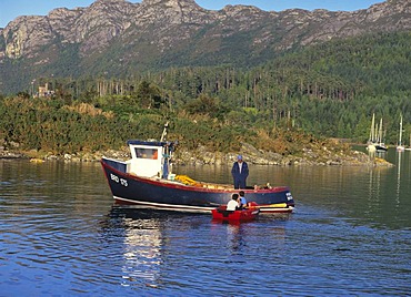 Small fishing boat, Plockton Harbour, Scotland, United Kingdom, Europe