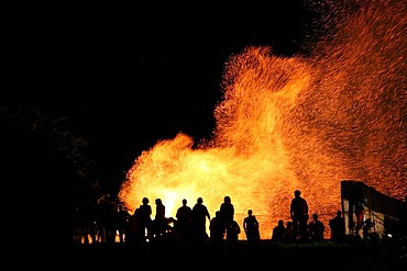 Solstice fire, Johanni fire, in Peretshofen, Dietramszell borough, Bavaria, Germany