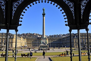 View from the music-pavillion on the castle square and New Castle, Stuttgart, Baden-Wuerttemberg, Germany