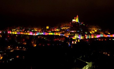 Spectacle of lights on the castle and town wall of Veliko Turnovo, Bulgaria, Eastern Europe