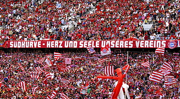 FC Bayern Muenchen fans, south bank of the Allianz Arena, Munich, Bavaria, Germany, Europe