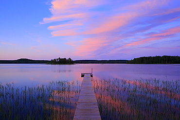 Sunset over lake Visten in Humletorp, Vaermland, Wermland, Sweden, Europe