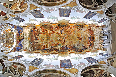 Monumental ceiling painting by Johannes Zick, Gothic, Baroque style, city parish church, Simultaneum, St. Martin, Biberach an der Riss, Baden-Wuerttemberg, Germany, Europe