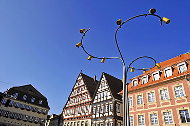 Half-timbered house, town mansions, lantern, market place, Schwaebisch Gmuend, Baden-Wuerttemberg, Germany, Europe