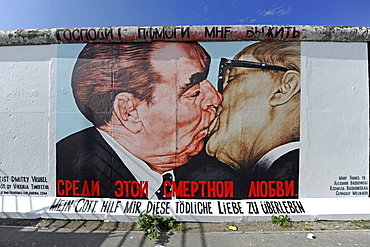 Part of the "East Side Gallery", piece of the Berlin Wall painted after the Fall of the Berlin Wall, Berlin, Germany, Europe