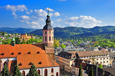 Panoramic view of the city with collegiate church, Baden-Baden, Black Forest, Baden-Wuerttemberg, Germany, Europe