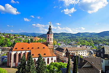 Panoramic view of the city with collegiate church, Baden-Baden, Black Forest, Baden-Wuerttemberg, Germany, Europe