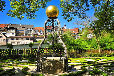 Draw well in the Katz'scher Garten park, Gernsbach, Murgtal, Black Forest, Baden-Wuerttemberg, Germany, Europe