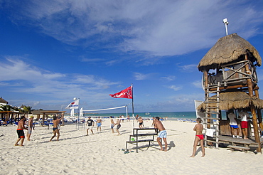 People playing beach volleyball at Maroma beach, Caribe, Quintana Roo state, Mayan Riviera, Yucatan Peninsula, Mexico