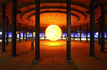 Three-dimensional representation of the Sun, Out of this World ? Wonders of the Solar System, exhibition in the Gasometer, a former gas tank, Oberhausen, Ruhr Area, North Rhine-Westphalia, Germany, Europe