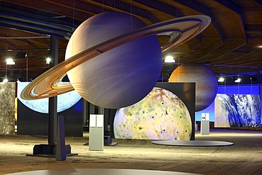 Three-dimensional representation of the Sun and her planets, Out of this World ? Wonders of the Solar System, exhibition in the Gasometer, a former gas tank, Oberhausen, Ruhr Area, North Rhine-Westphalia, Germany, Europe