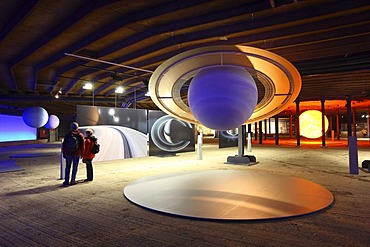 Three-dimensional representation of the Sun and her planets, Out of this World ? Wonders of the Solar System, exhibition in the Gasometer, a former gas tank, Oberhausen, Ruhr Area, North Rhine-Westphalia, Germany, Europe