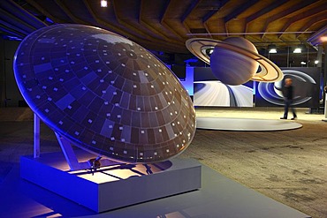 Three-dimensional representation of the Sun and her planets, Out of this World ? Wonders of the Solar System, exhibition in the Gasometer, a former gas tank, Oberhausen, Ruhr Area, North Rhine-Westphalia, Germany, Europe