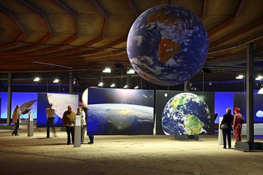 Three-dimensional representation of the Sun and her planets, Out of this World ? Wonders of the Solar System, exhibition in the Gasometer, a former gas tank, Oberhausen, Ruhr Area, North Rhine-Westphalia, Germany, Europe