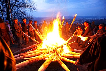 Traditional Easter fire on 7 hills around Attendorn, Sauerland, North Rhine-Westphalia, Germany, Europe