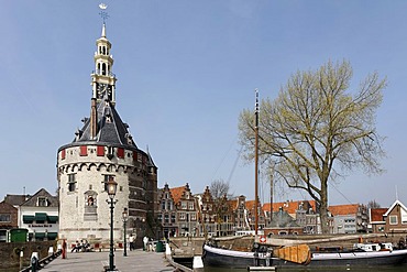 Historic fortified tower Hoofdtoren, harbour of Hoorn, IJsselmeer, Province of North Holland, Netherlands, Europe