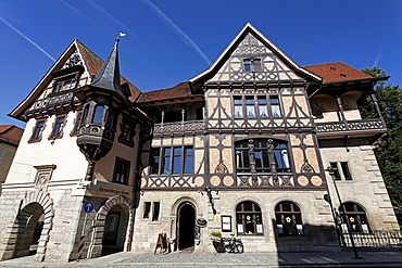 Hennebergerhaus house, inn, half-timbered house dating from the 19th century, Meiningen, Rhoen, Thuringia, Germany, Europe