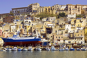 Waterfront, harbor, fishing boats, Sciacca, Sicily, Italy, Europe