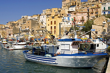 Waterfront, harbor, fishing boats, Sciacca, Sicily, Italy, Europe