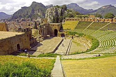 Greek theatre, Teatro Greco, 3rd century B.C. amphitheatre, Taormina, Sicily, Italy