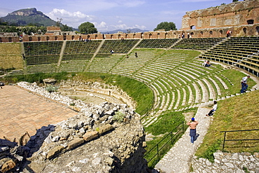 Greek theatre, Teatro Greco, 3rd century B.C. amphitheatre, Taormina, Sicily, Italy