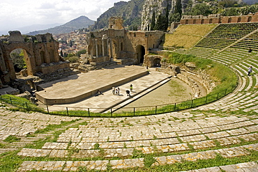 Greek theatre, Teatro Greco, 3rd century B.C. amphitheatre, Taormina, Sicily, Italy