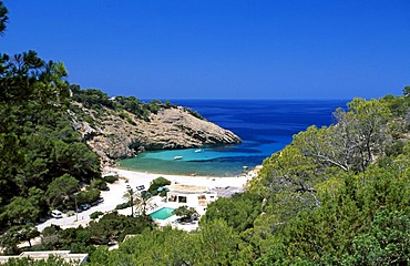 Hotel facility on Cala Moli, Ibiza, Balearic Islands, Spain