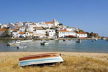 Fishing boats in the harbor of Ferragudo, Algarve, Portugal, Europe