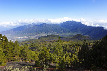 Caldera de Taburiente and El Paso, view from the vantage point "Mirador de Birigoyo", La Palma, Canary Islands, Spain, Europe