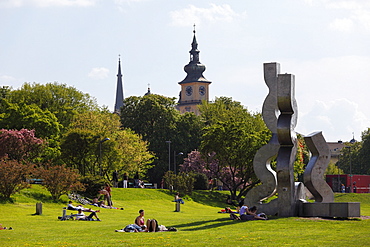 Steel sculpture "Current" by Erwin Reiter, 1977, Bruckner House Donaulaende, Linz, Upper Austria, Austria, Europe