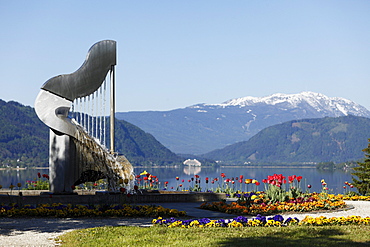 Harp sculpture in the park at Lake Ossiach, Ossiach, Carinthia, Austria, Europe