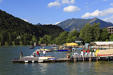 Landing stages in Strobl, Wolfgangsee Lake, Salzkammergut area, Upper Austria, Austria, Europe