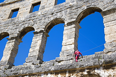 Maintenance of Pula Arena, Roman amphitheatre, Pula, Istria, Croatia, Europe