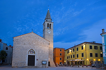 Church of ss. Cosmas and Damian, Crkva Sv Kuzme i Damjana, Titova Riva, Twilight, Fazana, Istria, Croatia, Europe