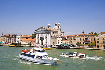 View of Fondamenta delle Zattere ai Gesuati with the Church of Santa Maria dei Rosario Dorsoduro from Canale della Giudecca near Zattere, Venice, Italy, Europe