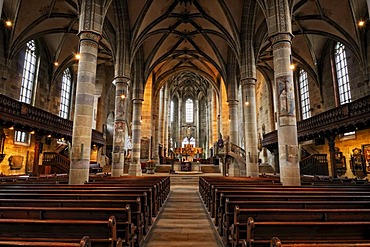 Interior, Church of St. Michael, consecrated in 1156, Schwaebisch Hall, Schwaebisch Hall district, Baden-Wuerttemberg, Germany, Europe