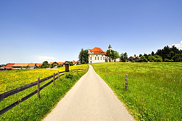 The Wieskirche church in Wies in Steingaden in Pfaffenwinkel, district of Weilheim-Schongau, Bavaria, Germany, Europe