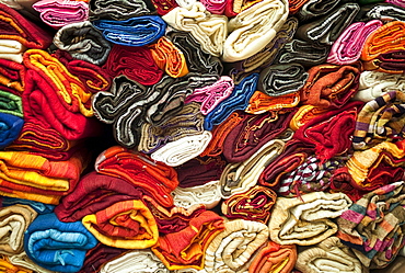 Colorful textiles in the Suq, Medina, Marrakech, Morocco, Africa