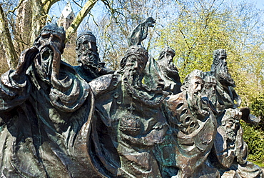 Statue in the Domgarten cathedral garden by Zeuner. After the legend "The Ferryman's Dream", Speyer, Rhineland-Palatinate, Germany, Europe