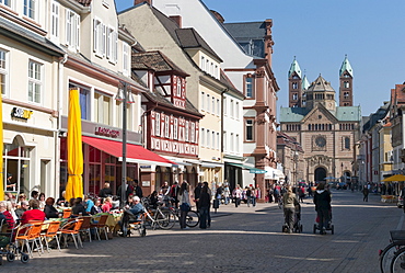 Pedestrian zone in front of Speyer Cathedral, Maximilian street, Speyer, Rhineland-Palatinate, Germany, Europe