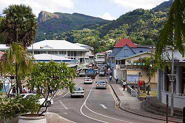 View of Albert Street, capital city Victoria, Mahe Island, Seychelles, Indian Ocean, Africa