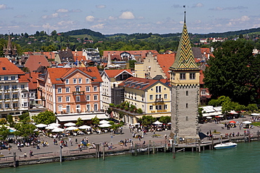 The Mangturm tower in the port of Lindau, Lindau am Bodensee, Lake Constance, Bavaria, Germany, Europe