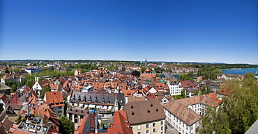 Overlooking the historic centre of Konstanz, Lake Constance on the right, Baden-Wuerttemberg, Germany, Europe