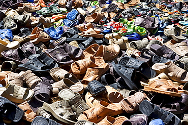 Market primarily for plastic items and shoes near the capital, Zanzibar, Tanzania, Africa