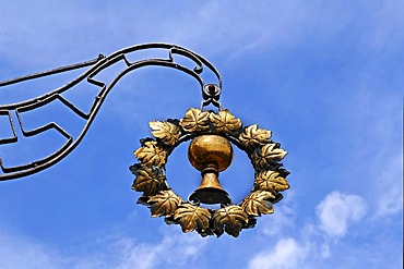 Cast-iron guild sign of a wine restaurant, Murnau, Upper Bavaria, Germany, Europe