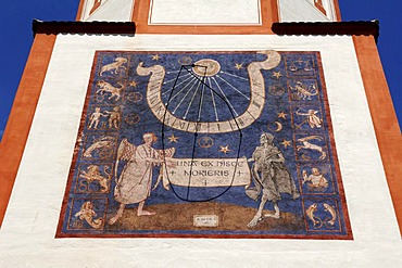 Sundial on the steeple of Andechs Abbey, Andechs, Upper Bavaria, Germany, Europe