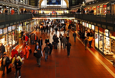 People in motion at the central station, Hamburg, Germany, Europe