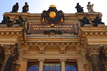 Entrance facade of the Staatliche Akademie der Bildenden Kuenste, State Academy of Fine Arts, Dresden, Saxony, Germany, Europe