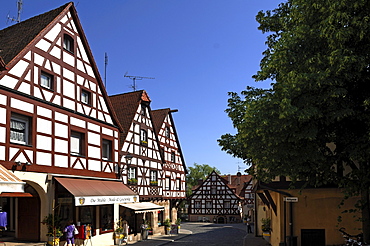 Street with old Franconian half-timbered houses, Lauf an der Pegnitz, Middle Franconia, Bavaria, Germany, Europe